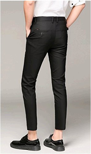 Plaid&Plain Men's Slim Fit Dress Pants Tapered, 7603# Black, Size 34W x ...