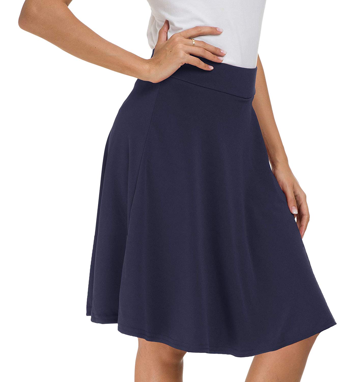 Afibi Women's Stretch Waist A-line Flared Midi Full Skirt, Navy Blue ...