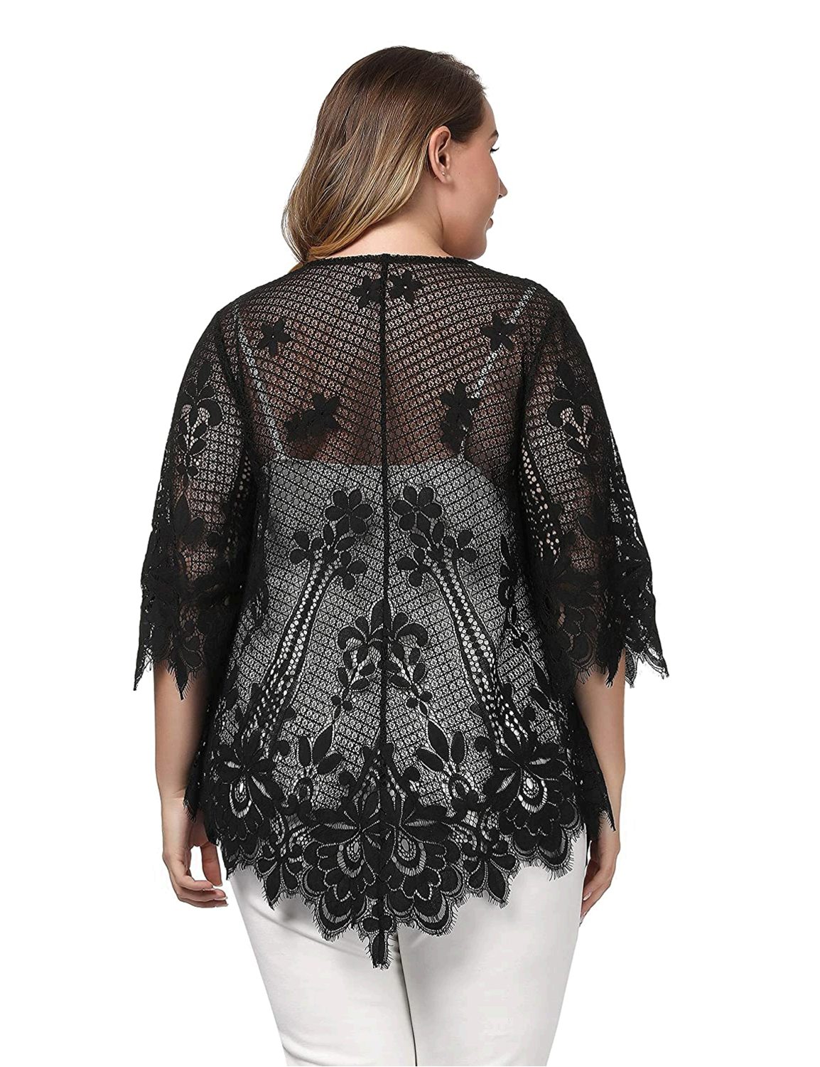 Chicwe Women S Plus Size Scalloped Lace Kimono Lace Cover Up Black Size 3 0 Vx Ebay