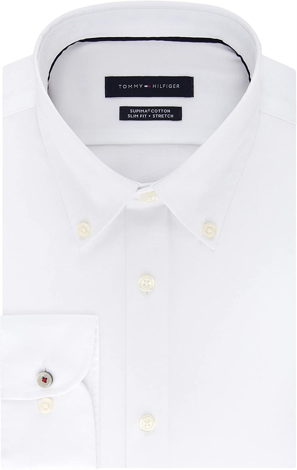Hilfiger Men's Dress Shirt Slim Fit Stretch Solid, Pearl White, Size |