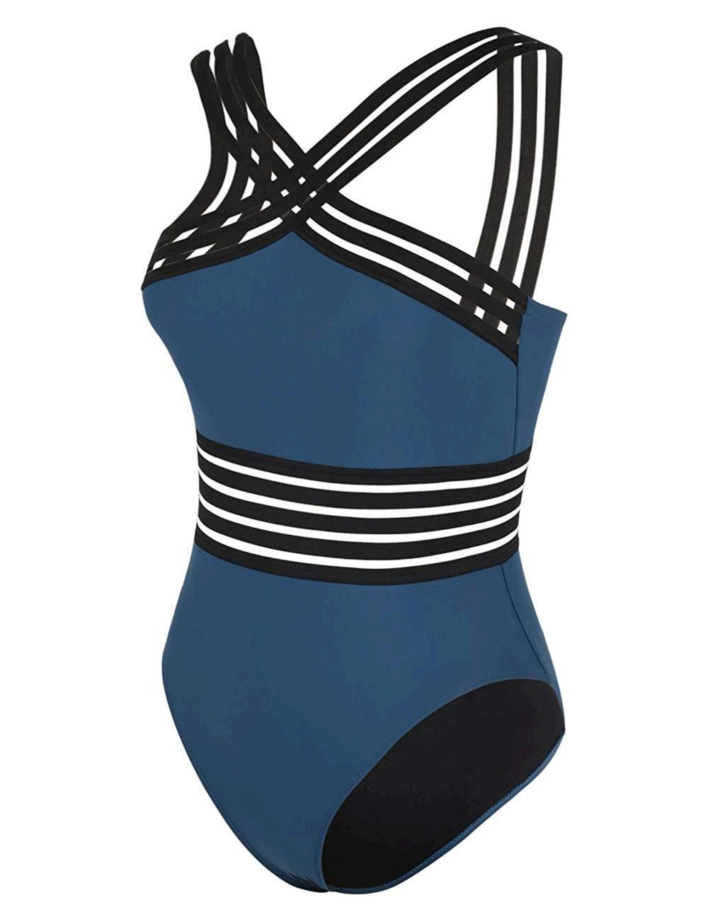 Hilor Women's One Piece Swimwear Front Crossover, Aquamarine Blue, Size ...