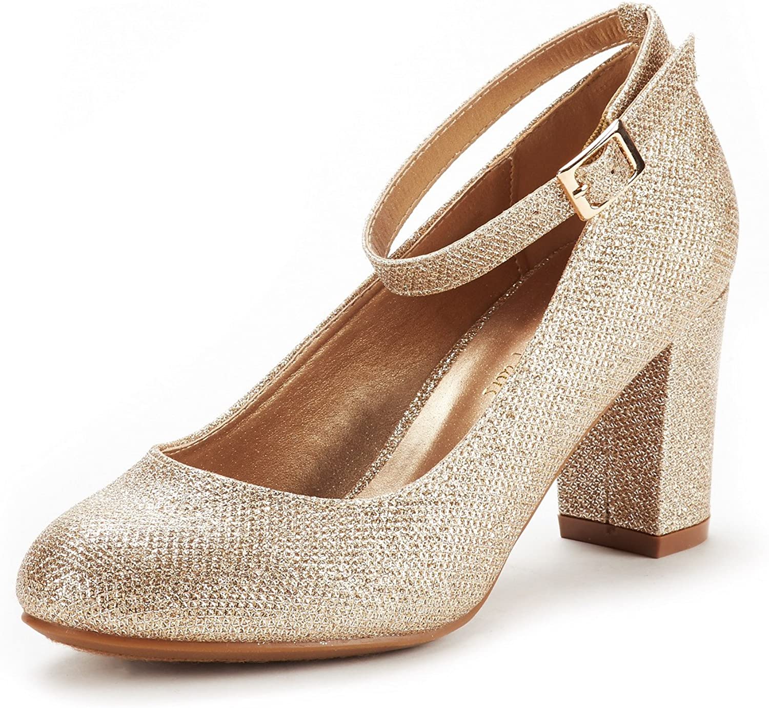 DREAM PAIRS Women's Demilee High Heel Chunky Pumps Shoes, Gold Glitter,  Size 5.5