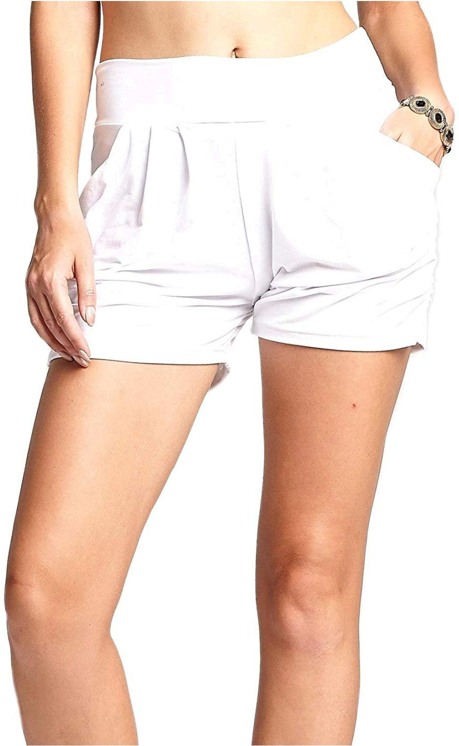 Premium Ultra Soft Harem High Waisted Shorts for, White, Size Large / X ...