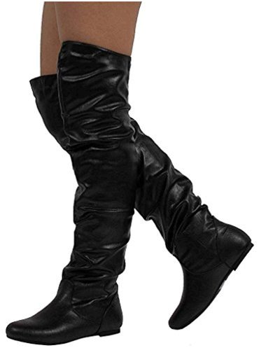 Nature Breeze Women S Stretchy Thigh High Boot Black Pu Size 9 0 Iipr