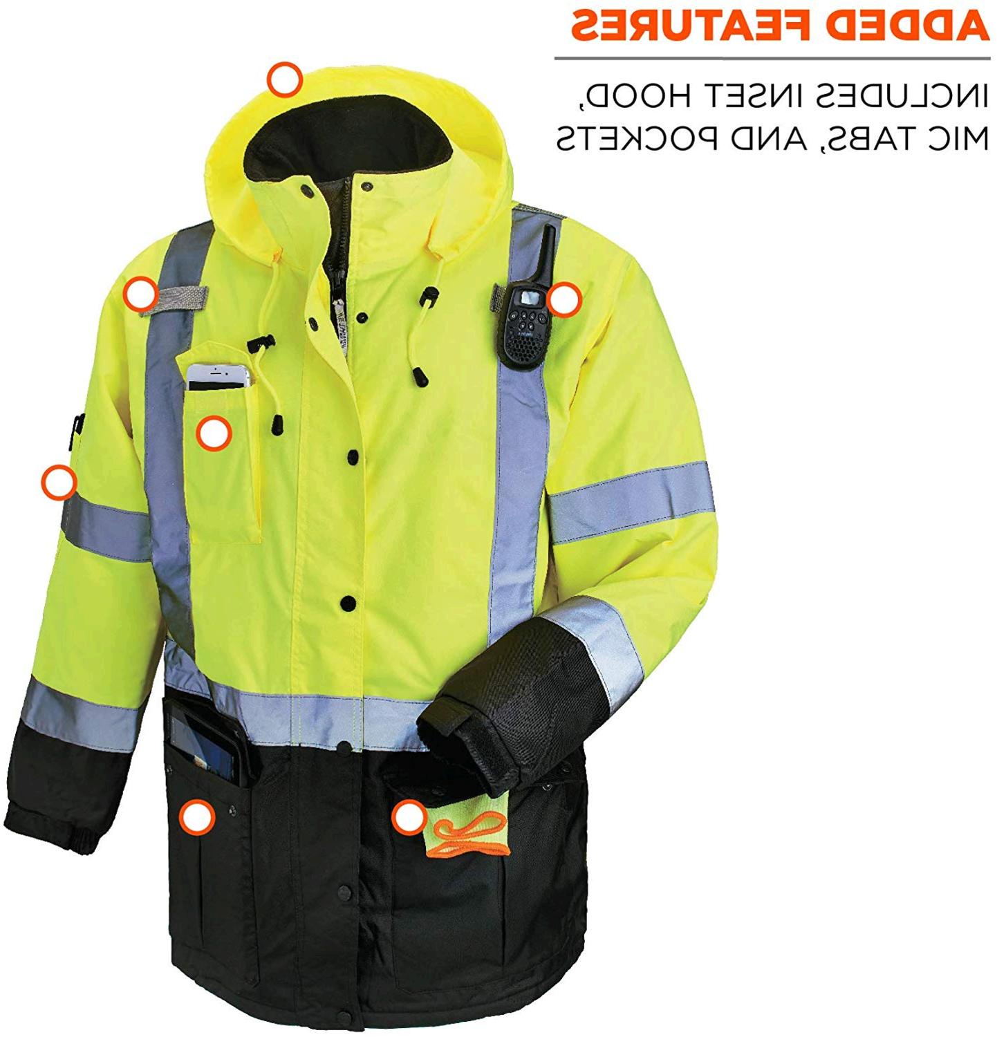 High Visibility Reflective Winter Safety Jacket, Insulated, Lime, Size Large eBay