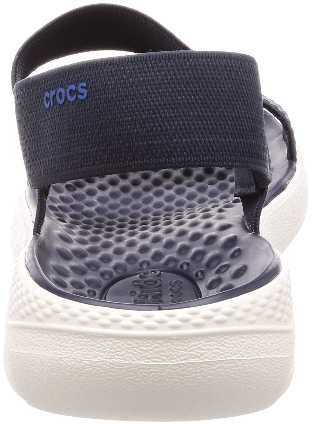 Crocs Womens LiteRide Peep Toe Casual Ankle Strap Sandals, Navy/White