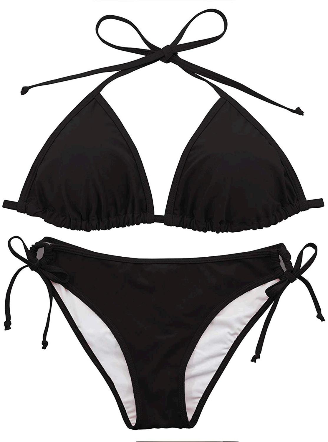 Century Star Women Tie Side Bottom Padded Top Triangle Bikini Black Size 80 K Ebay