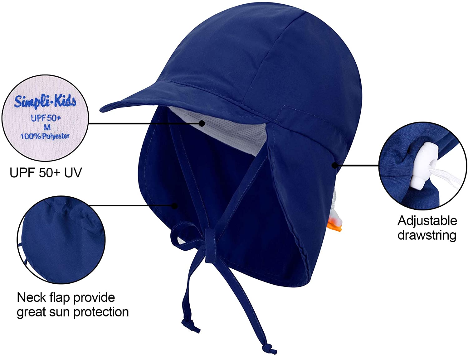 SimpliKids UPF 50 UV Ray Sun Protection Baby Hat, Navy21, Size 012